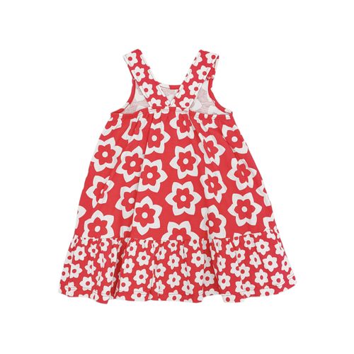 Vestido color rojo de cuello redondo y tirantes gruesos para niña