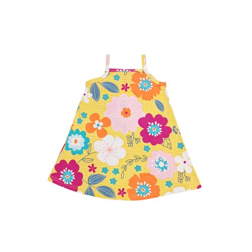 Vestido color amarillo de cuello redondo con tirantes para niña