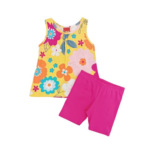 Conjunto en bicolor con estampado floral para niña