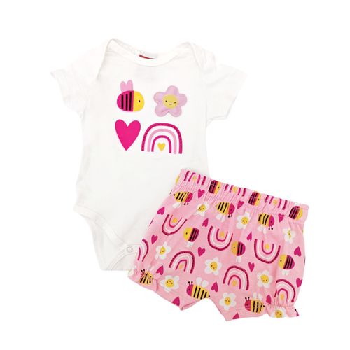 Conjunto de short rosa con estampado para bebé niña