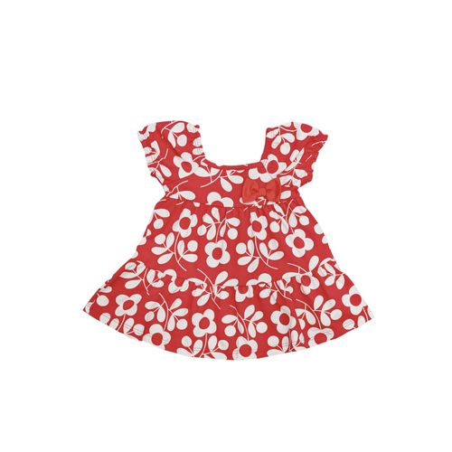 Vestido color rojo de cuello redondo y magas cortas para niña