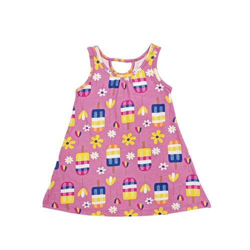 Vestido color rosa de cuello redondo para niña