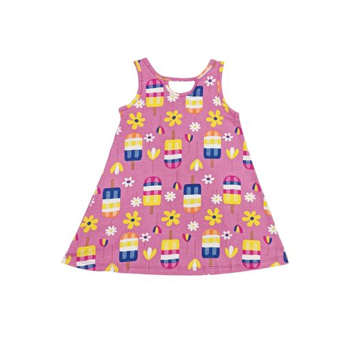 Vestido color rosa de cuello redondo para niña