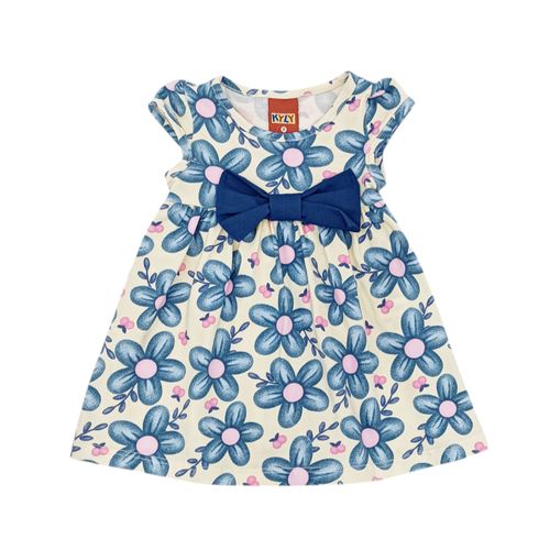 Vestido color azul de cuello redondo estampado para niña