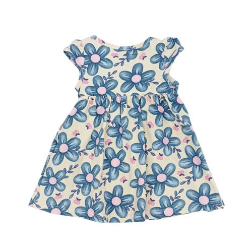Vestido color azul de cuello redondo estampado para niña