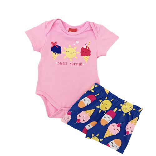 Conjunto de short azul con estampado para bebé niña