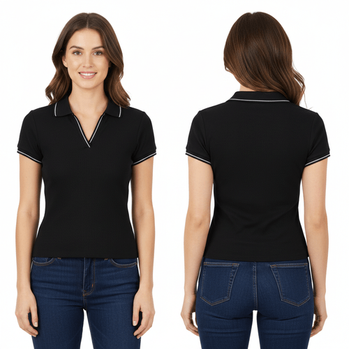 Blusa color negro con cuello tipo sport para mujer