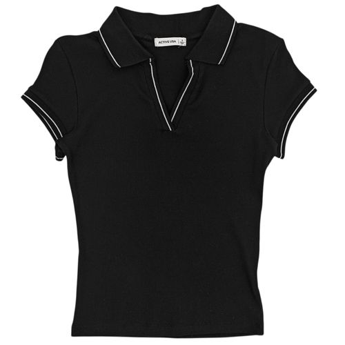 Blusa color negro con cuello tipo sport para mujer