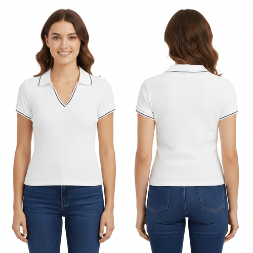 Blusa color blanco con cuello en V y mangas cortas para mujer