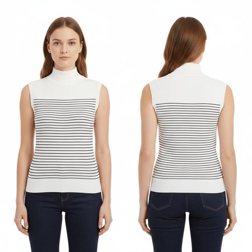 Blusa color blanco y rayas negras sin magas para mujer