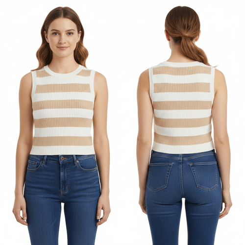 Blusa cropped en color beige de cuello redondo para mujer