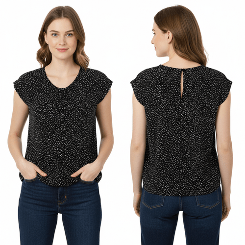 Blusa casual color negro de cuello redondo para mujer