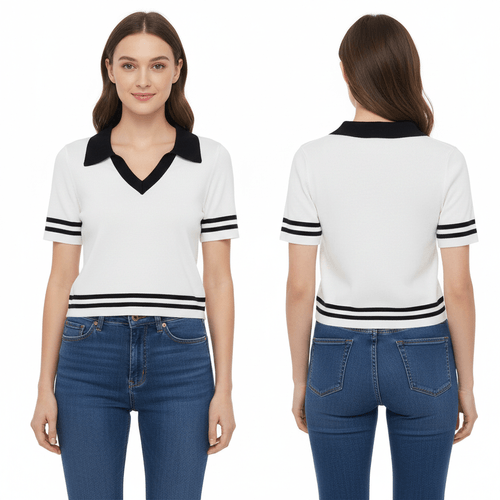 Blusa color blanco tipo polo mangas cortas para mujer