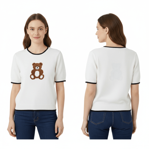 Blusa color blanco de cuello redondo con mangas cortas para mujer