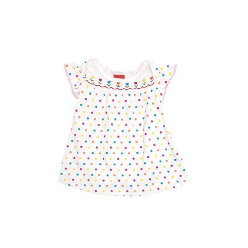 Vestido color blanco de cuello redondo con corte holgado para bebé niña