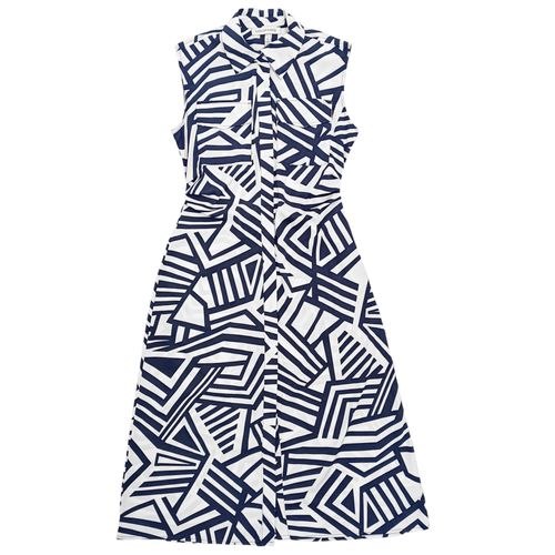 Vestido en bicolor desmangado con estampado geométrico para mujer