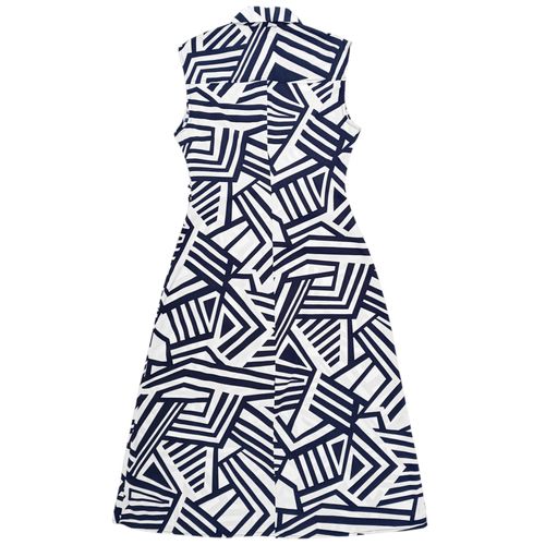 Vestido en bicolor desmangado con estampado geométrico para mujer