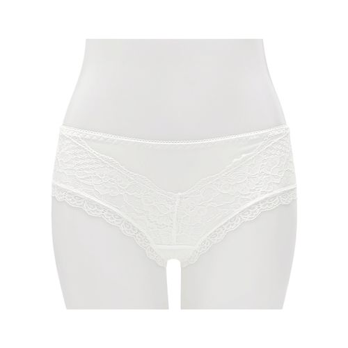 Panty color blanco tipo hípster con detalle de encaje para mujer