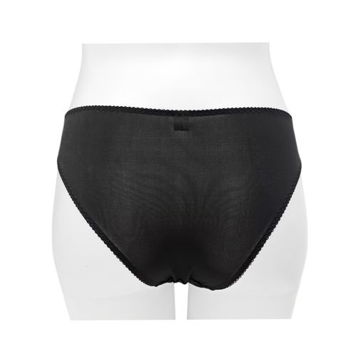 Panty color negro tipo bikini con detalle de encaje floral para mujer