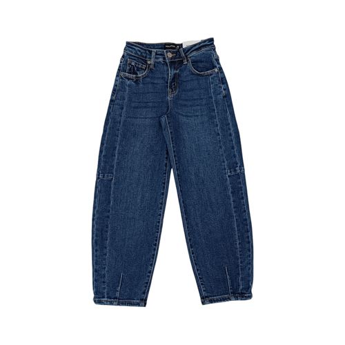 Barrel jeans color azul con diseño sólido para niña