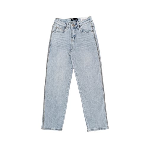 Barrel jeans color azul claro con diseño sólido para niña