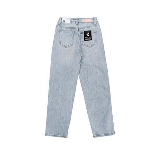 Barrel jeans color azul claro con diseño sólido para niña