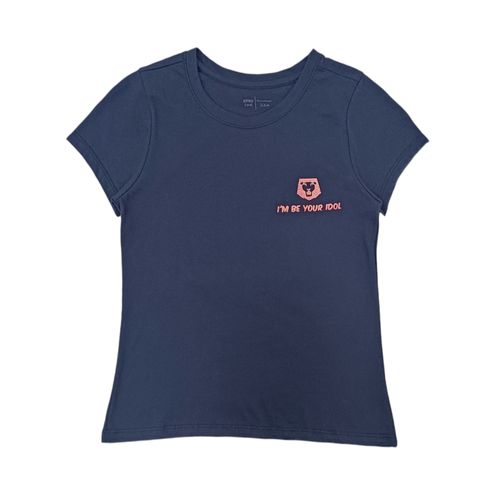 Camiseta color azul de cuello redondo con mangas cortas para niña