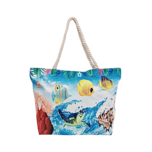 Bolso de playa color celeste con diseño de peces para mujer