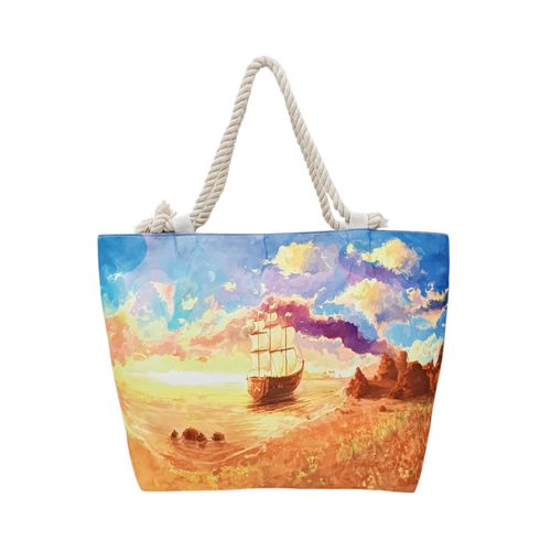 Bolso de playa en bicolor con diseño de barco para mujer