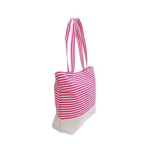Bolso de playa color fucsia con diseño rayado para mujer