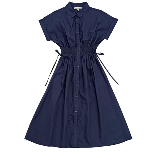 Vestido estilo camisero color navy de mangas cortas para mujer