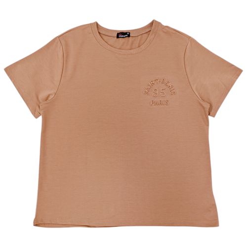 Camiseta curvy color café de cuello redondo y mangas cortas para mujer