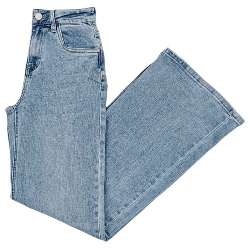 Wide leg jeans color azul con diseño lavado para mujer