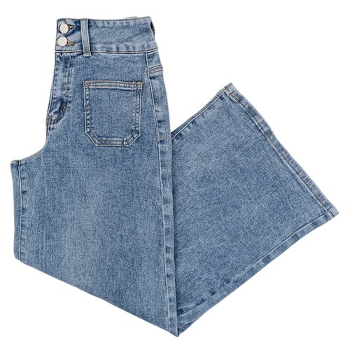 Wide leg cropped jeans color azul con bolsillos delanteros para mujer