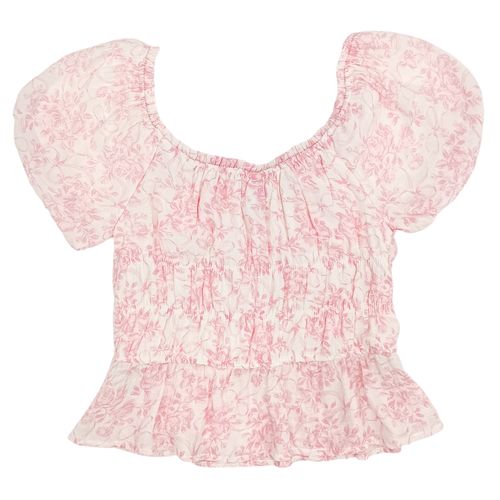 Blusa color rosa de estilo campesina casual para mujer