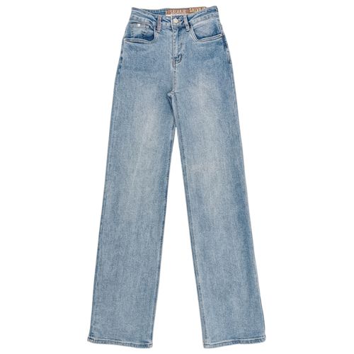 Straight jeans color azul claro lavado con cierre de botón para mujer