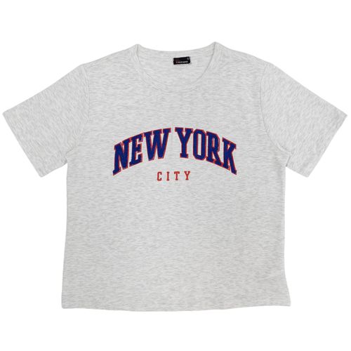 Camiseta curvy color gris con detalle bordado NY para mujer