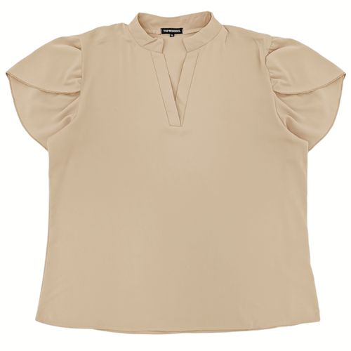 Blusa casual curvy color beige con escote en V para mujer