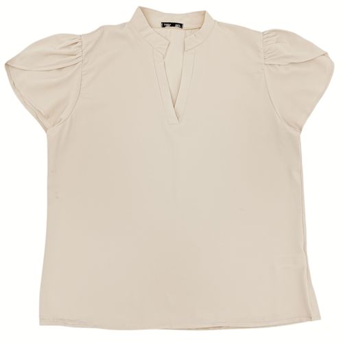 Blusa casual curvy color beige claro con escote en V para mujer