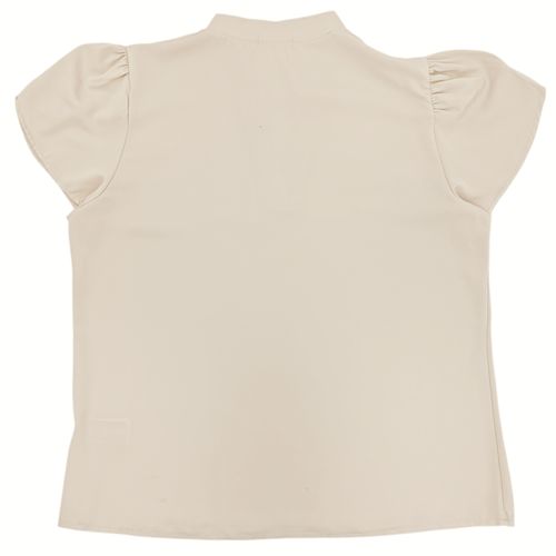 Blusa casual curvy color beige claro con escote en V para mujer