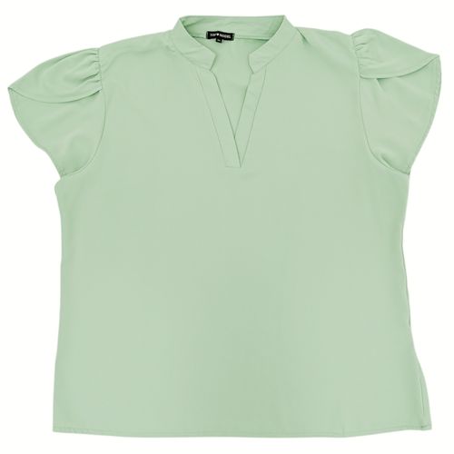 Blusa casual curvy color verde claro con escote en V para mujer