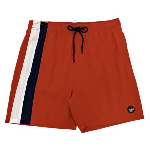 Calzoneta de baño color rojo con diseño de líneas bicolor para hombre