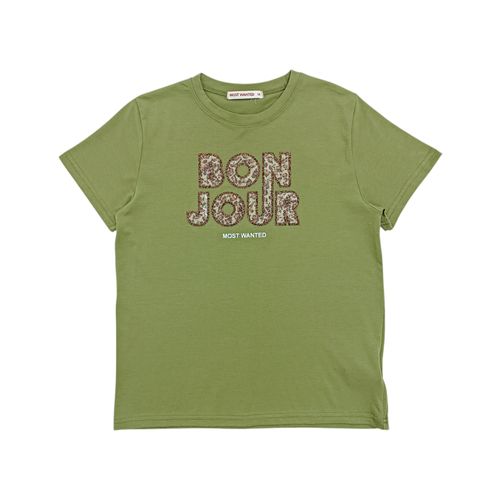 Camiseta color verde olivo con cuello redondo para niña