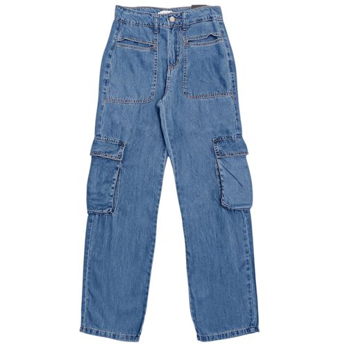 Straight jeans cargo en color azul Lavado para mujer