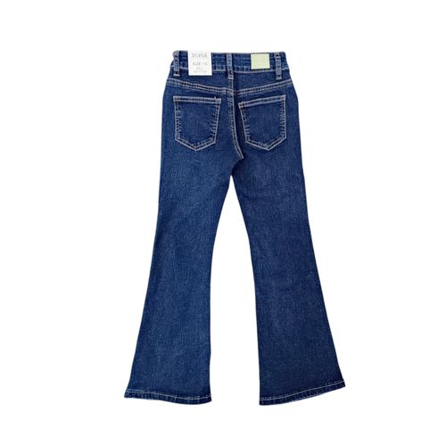 Flare jeans color azul oscuro con diseño lavado para niña