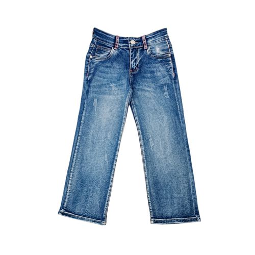 Wide leg jeans color azul con diseño lavado para niña