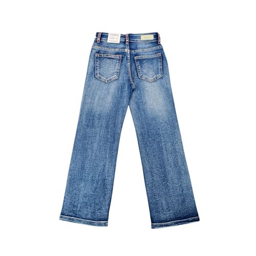 Wide leg jeans color azul con diseño lavado para niña