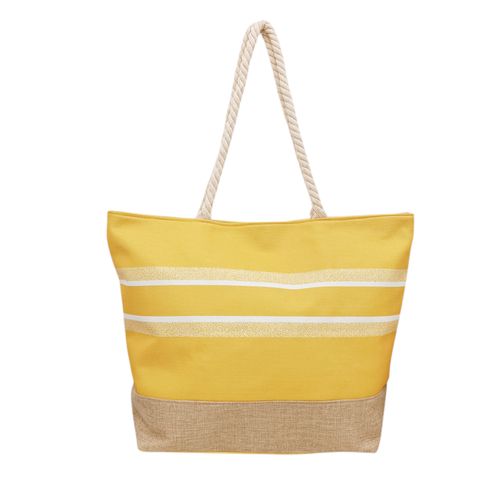 Bolso de playa color amarillo con diseño rayado para mujer