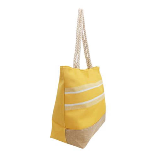 Bolso de playa color amarillo con diseño rayado para mujer