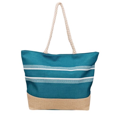 Bolso de playa color aqua con diseño rayado para mujer
